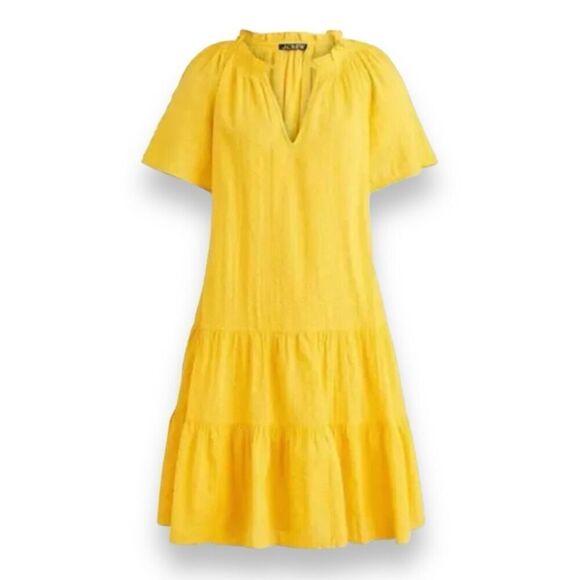 J.Crew Dress Women’s XXL Ruffle-trim tiered in cotton dobby yellow BR466 V-Neck - Picture 1 of 10